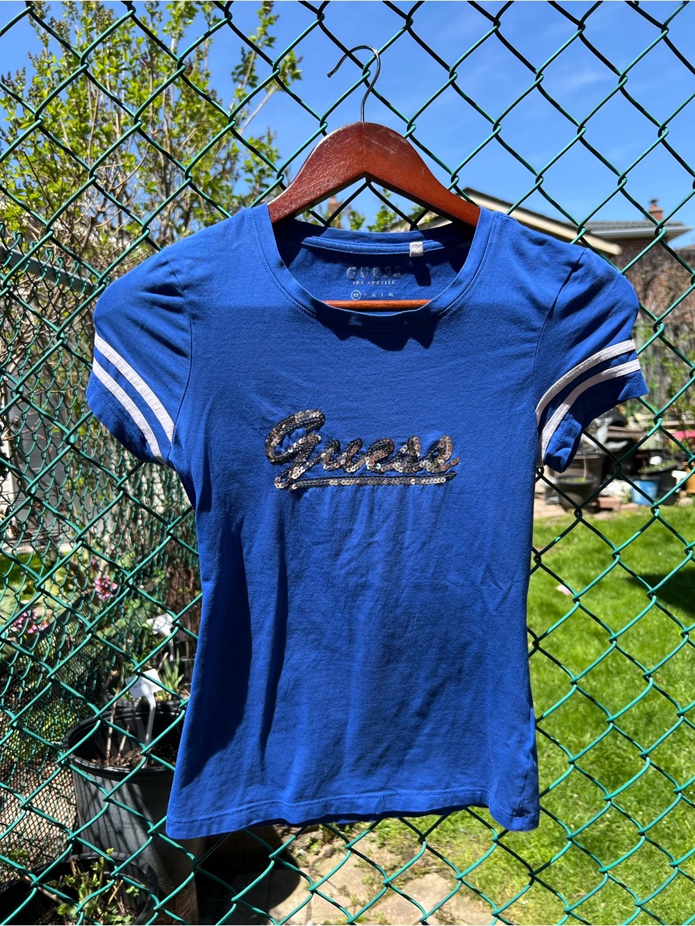 GUESS Royal Blue Sequin Logo Short Sleeve Tee